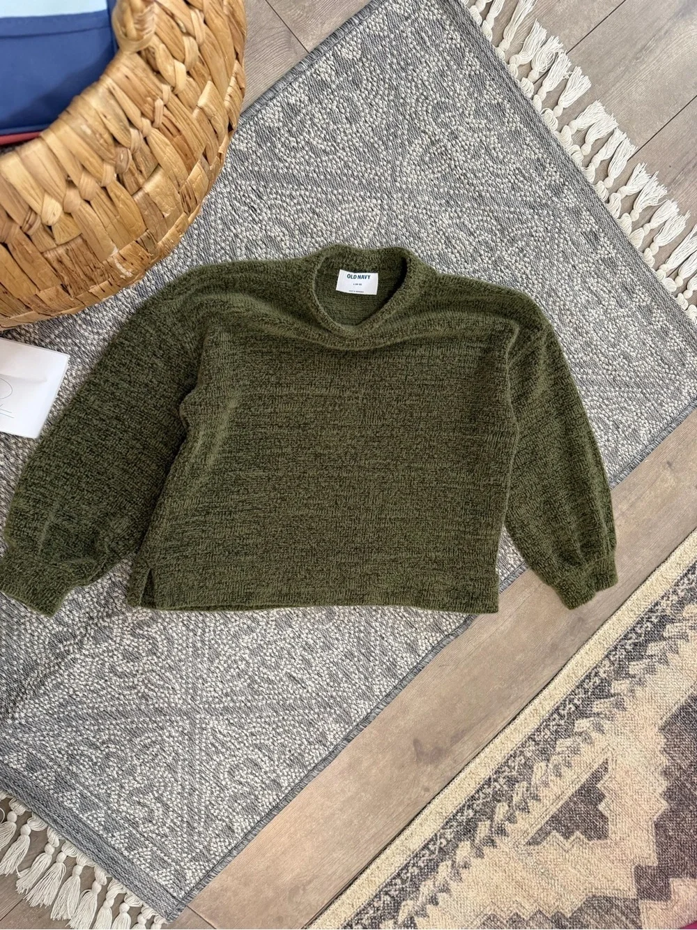 New Old Navy Girls Cozy Mock-Neck Chenille Sweater Olive Green Large